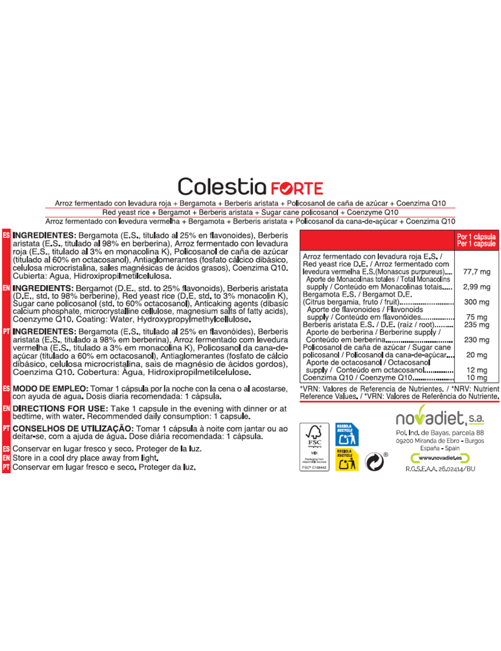 Colestia forte 60 capsulas formato ahorro